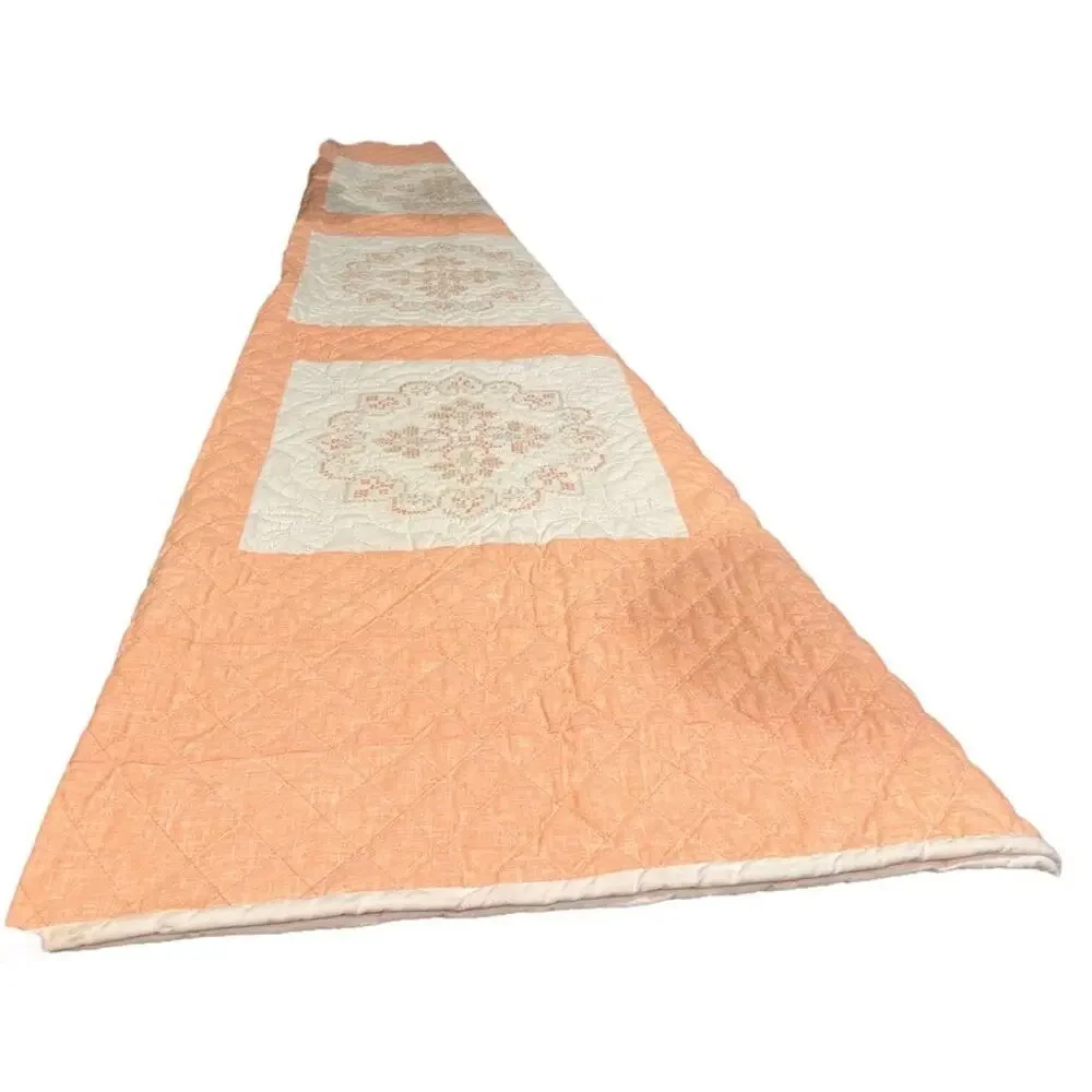 Vtg Handmade Stitched Quilt Twin 101 x 88 Peach Incomplete Project Cottage Retro